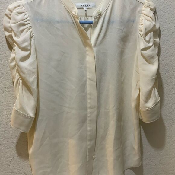 FRAME Gilian 100% Silk Puff-sleeve Top In white size small - Picture 7 of 15